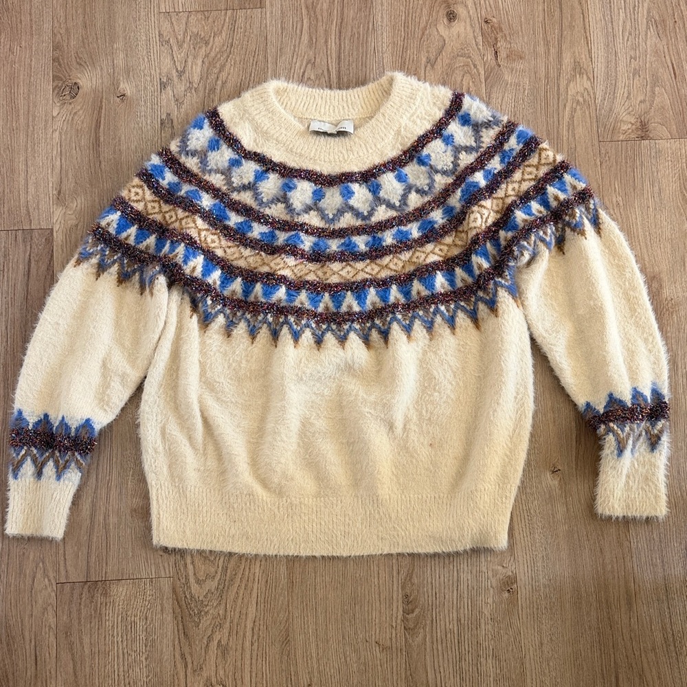 Heartloom Cream and Blue Patterned Sweater